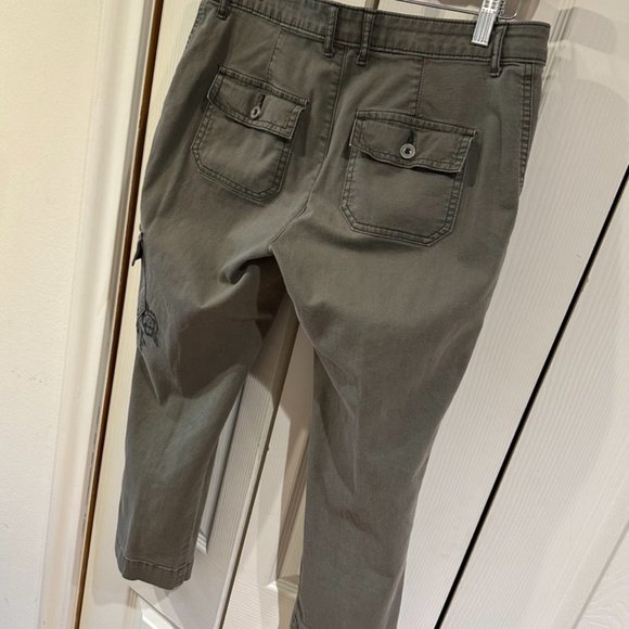 Vtg Y2K Lee Heritage Olive Green Floral Embroidered Cropped Cargo Utility Pants - Picture 5 of 15